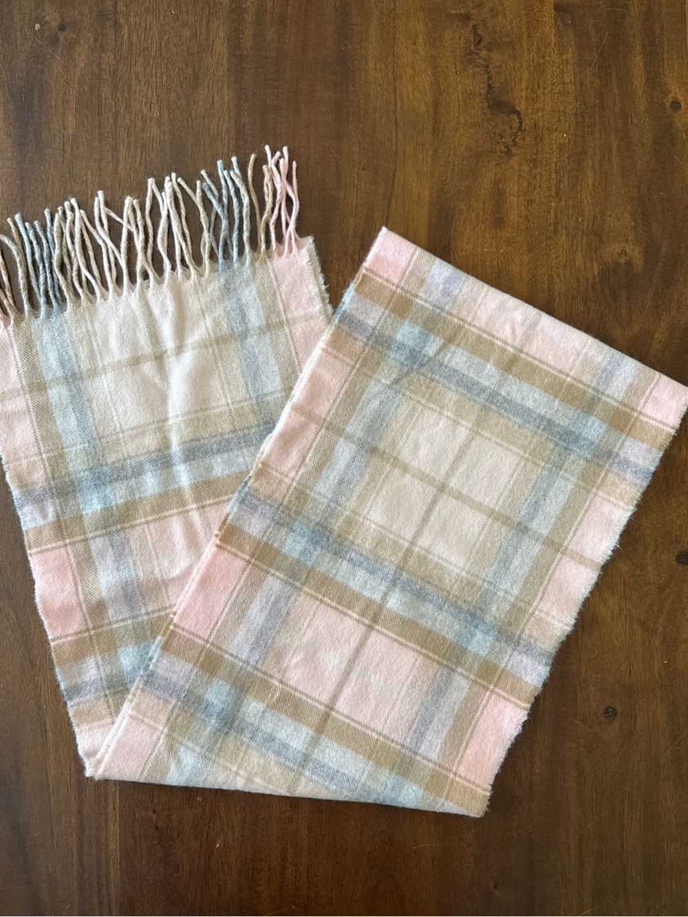 Lochcarron of Scotland Pink Plaid Wool Scarf Merino and Angora Blend 72 x 11.5"
